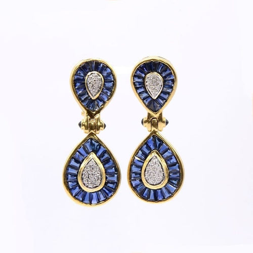 Boucles d'oreilles Rosée - Boucles d’oreilles goutte en or jaune 18k, saphirs et diamants 58 Facettes 206