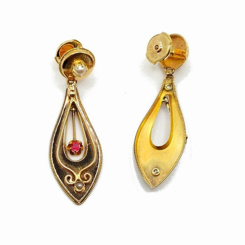 Boucles d'oreilles Incarnat - Boucles d’oreilles en or jaune 18k, rubis et perles 58 Facettes 225