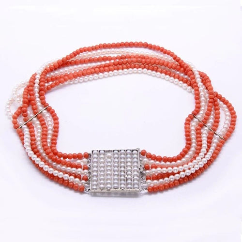 Collier Talisman - Collier de chien en or blanc 18k avec perles et corail 58 Facettes 172