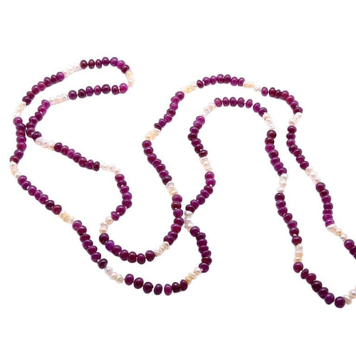 Collier Amarante - Collier long de perles de rubis et perles blanches 58 Facettes 184