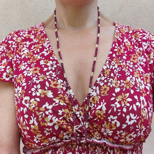 Collier Amarante - Collier long de perles de rubis et perles blanches 58 Facettes 184