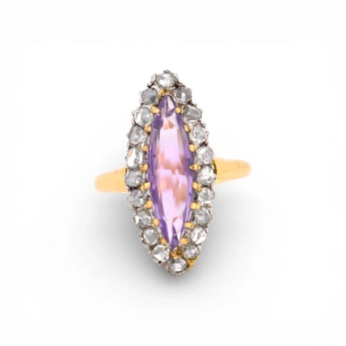 Bague 50 Bague marquise Belle Époque en or jaune 18 carats, améthyste et diamants 58 Facettes 464