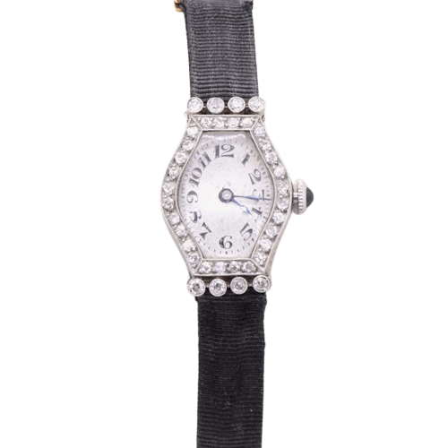 Montre Daisy - Montre de dame Art déco en platine et diamants 58 Facettes 114