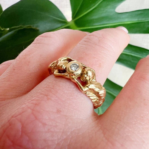 Bague 60 Bague Art nouveau décor de femmes en or jaune 18 carats et diamant 58 Facettes 233