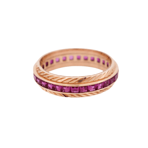 Bague 55 Alliance - Bague vintage en or rose 18 carats et rubis synthétiques 58 Facettes 41