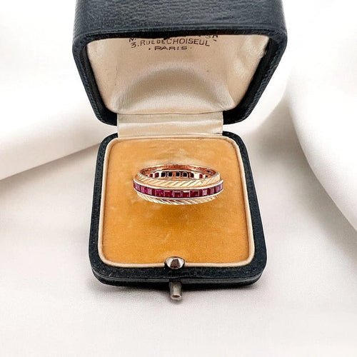 Bague 55 Alliance - Bague vintage en or rose 18 carats et rubis synthétiques 58 Facettes 41