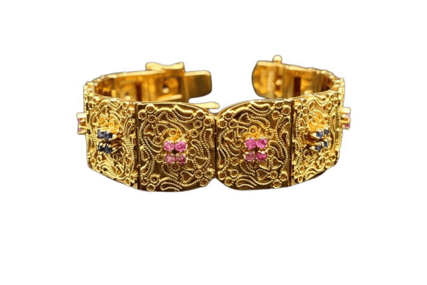 Bracelet Bracelet « Broderie féerique » en filigrane d’or avec saphirs et rubis 58 Facettes