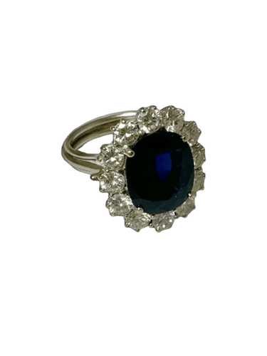 Bague 52 Cœur de l’Océan - Bague marguerite en or blanc 750, saphir et diamants 58 Facettes