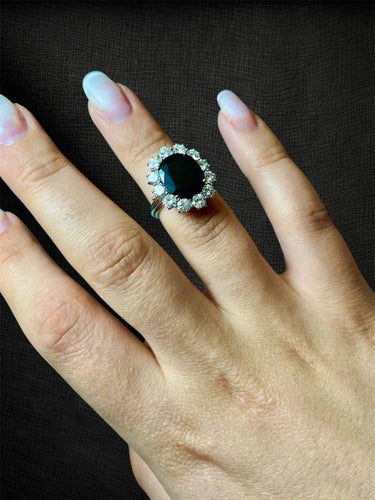 Bague 52 Cœur de l’Océan - Bague marguerite en or blanc 750, saphir et diamants 58 Facettes