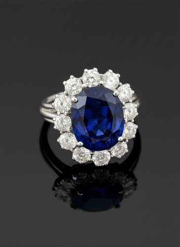Bague 52 Cœur de l’Océan - Bague marguerite en or blanc 750, saphir et diamants 58 Facettes
