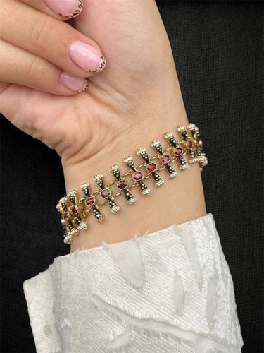 Bracelet Moretti Fiumani Girotondo - Bracelet en or jaune et grenats 58 Facettes