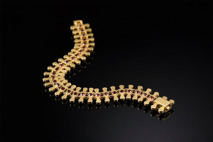 Bracelet Moretti Fiumani Girotondo - Bracelet en or jaune et grenats 58 Facettes