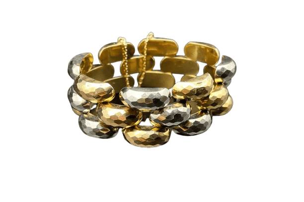 Bracelet Bracelet Tank « Échiquier de lumière » en or 18 carats tricolore 58 Facettes