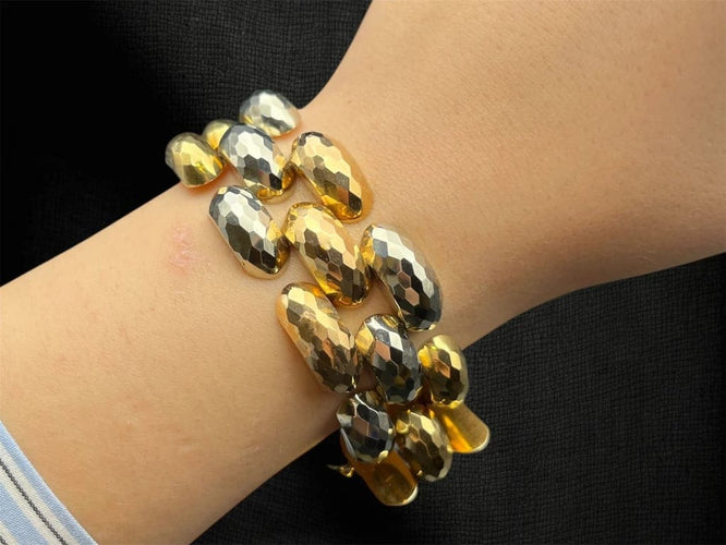 Bracelet Bracelet Tank « Échiquier de lumière » en or 18 carats tricolore 58 Facettes