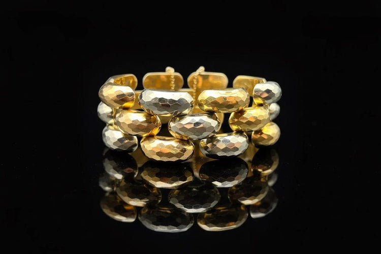 Bracelet Bracelet Tank « Échiquier de lumière » en or 18 carats tricolore 58 Facettes