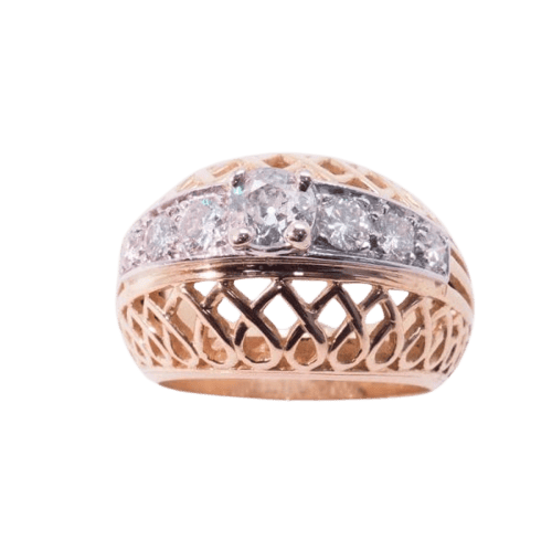 Bague 54 Bague en or rose 18 carats et platine sertie de diamants 58 Facettes 3599