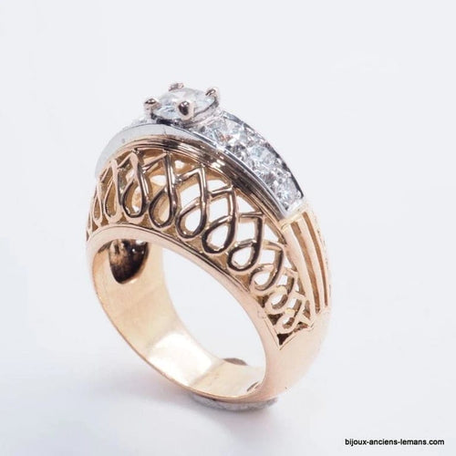 Bague 54 Bague en or rose 18 carats et platine sertie de diamants 58 Facettes 3599