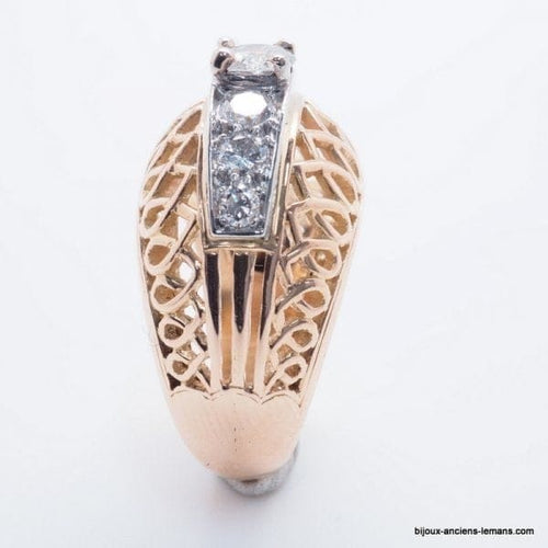 Bague 54 Bague en or rose 18 carats et platine sertie de diamants 58 Facettes 3599