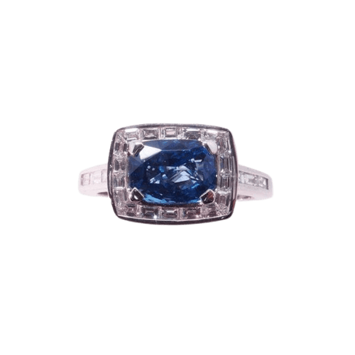 Bague 52 Bague en or blanc 18 carats avec saphir et diamants 58 Facettes 1948