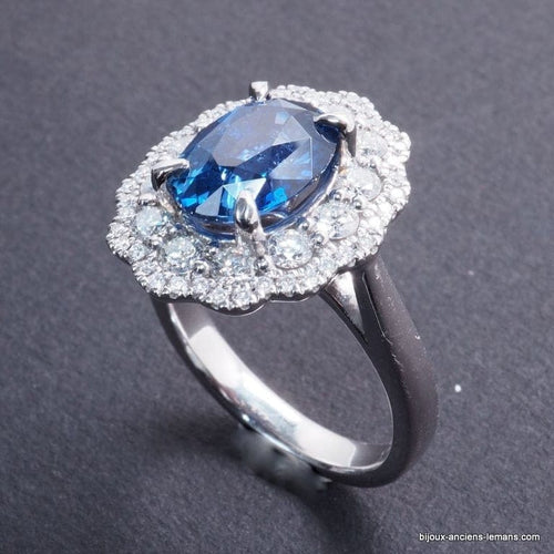 Bague 53 Bague en platine - Saphir et diamants taille brillant 58 Facettes 4017