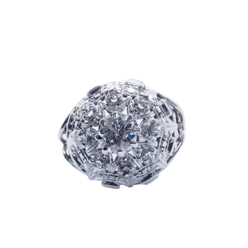 Bague 52 Bague boule en or blanc 18 carats et platine, diamants, années 1950 58 Facettes 4280
