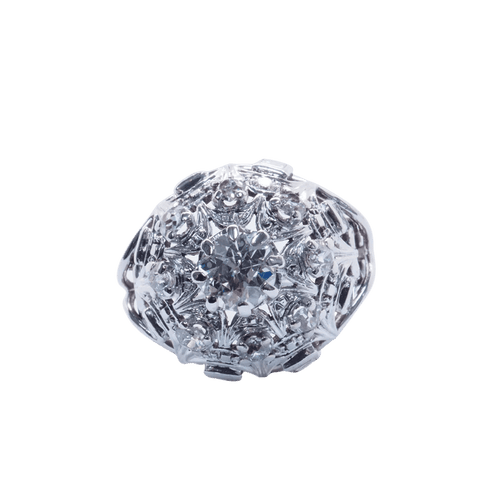 Bague 52 Bague boule en or blanc 18 carats et platine, diamants, années 1950 58 Facettes 4280