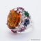 Bague 54.5 Bague en or blanc 18 carats avec citrine, diamants et saphirs 58 Facettes 4330