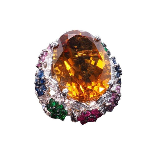 Bague 54.5 Bague en or blanc 18 carats avec citrine, diamants et saphirs 58 Facettes 4330