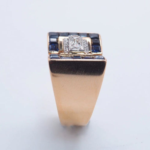 Bague 58.5 Bague tank en or jaune 18 carats, diamants et saphirs synthétiques 58 Facettes 4845