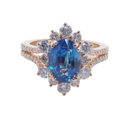Bague 54 Bague en or jaune 18 carats avec saphir et diamants 58 Facettes 4803