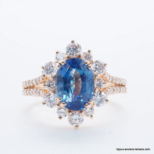 Bague 54 Bague en or jaune 18 carats avec saphir et diamants 58 Facettes 4803