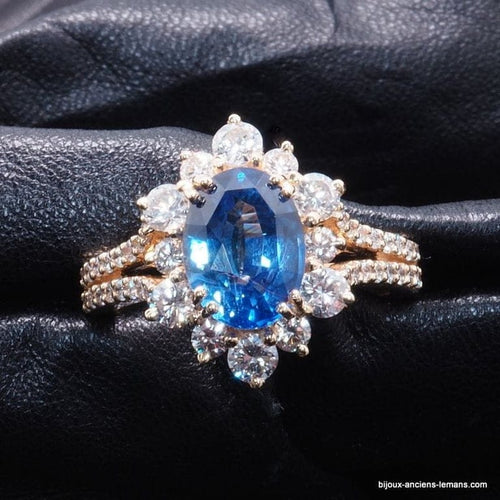 Bague 54 Bague en or jaune 18 carats avec saphir et diamants 58 Facettes 4803