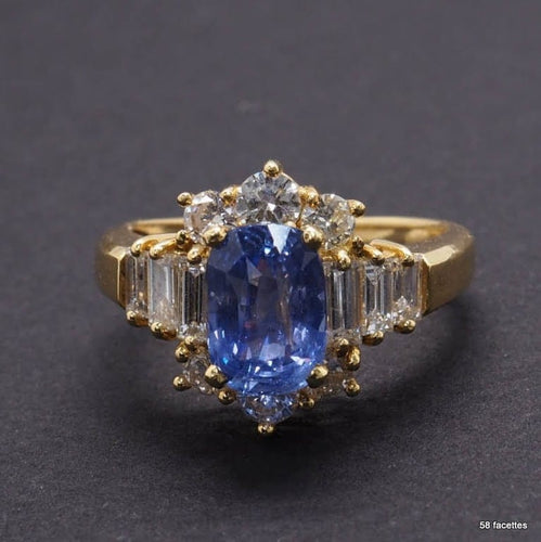 Bague 50 Bague en or jaune 18 carats au saphir et diamants 58 Facettes 4452