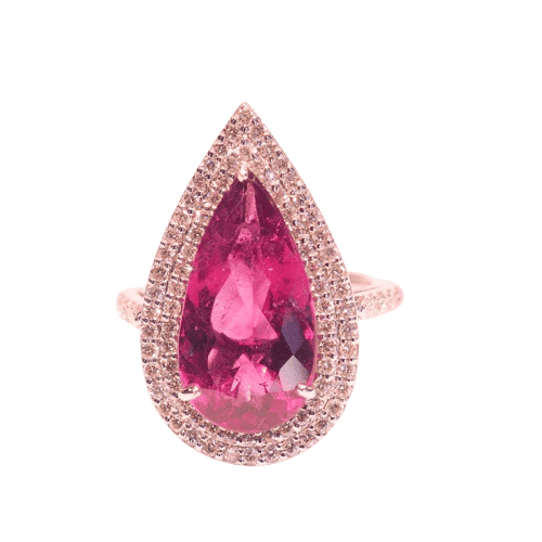 Bague 54.5 Bague en or blanc 18 carats avec tourmaline poire et diamants 58 Facettes 4806