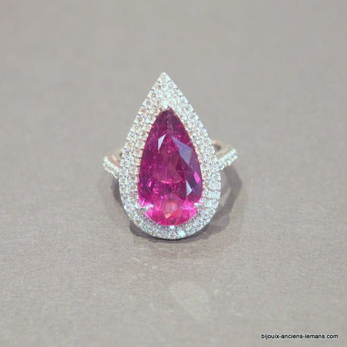 Bague 54.5 Bague en or blanc 18 carats avec tourmaline poire et diamants 58 Facettes 4806