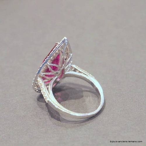 Bague 54.5 Bague en or blanc 18 carats avec tourmaline poire et diamants 58 Facettes 4806