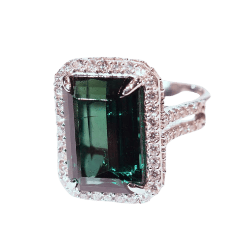 Bague 54 Bague tourmaline verte et diamants en or blanc 58 Facettes 4415