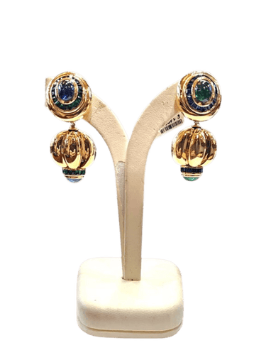 Boucles d'oreilles Boucles d'oreilles jour et nuit vintage en or jaune 18 carats, saphirs et émeraudes 58 Facettes