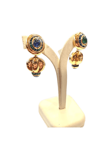 Boucles d'oreilles Boucles d'oreilles jour et nuit vintage en or jaune 18 carats, saphirs et émeraudes 58 Facettes