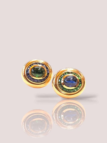Boucles d'oreilles Boucles d'oreilles jour et nuit vintage en or jaune 18 carats, saphirs et émeraudes 58 Facettes