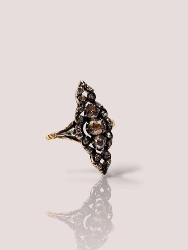 Bague 56 Bague ancienne en or jaune 14 carats et argent avec diamants taille rose 58 Facettes 11814