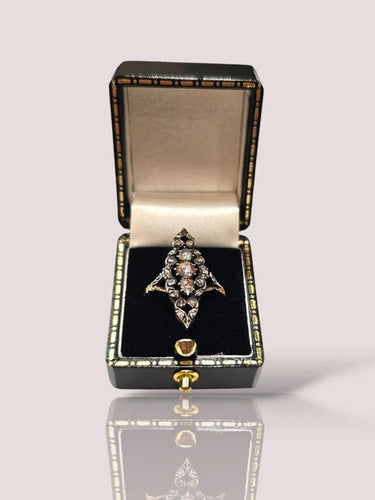 Bague 56 Bague ancienne en or jaune 14 carats et argent avec diamants taille rose 58 Facettes 11814