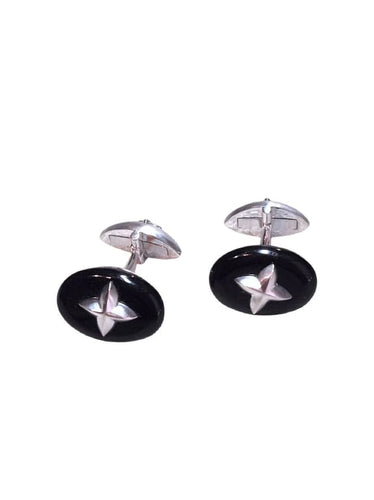 Boutons de manchette Steinlin - Boutons de manchette vintage en or blanc 18 carats et onyx 58 Facettes 600228