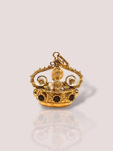 Pendentif Pendentif couronne vintage en or jaune 18 carats, perle et citrines 58 Facettes 11194