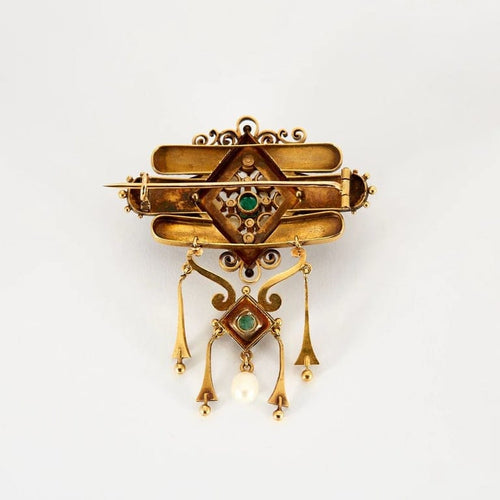 Broche Broche Napoléon III en or jaune 18k, perles fines et émeraudes 58 Facettes 37200023