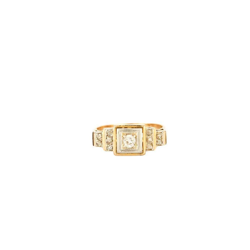 Bague 59 Bague chevalière années 1920-1930 en platine et or jaune, diamants 58 Facettes 31300516