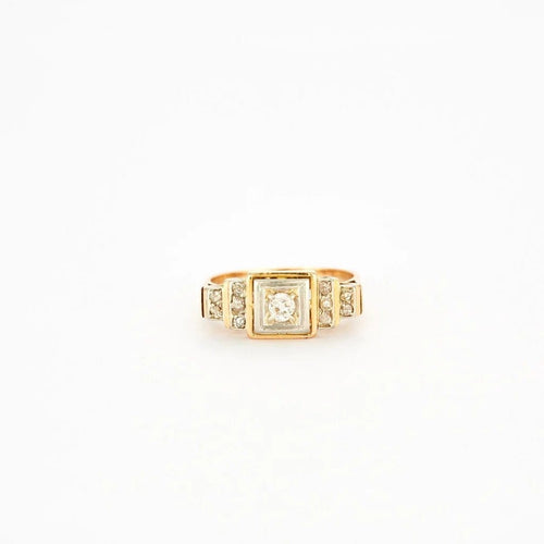 Bague 59 Bague chevalière années 1920-1930 en platine et or jaune, diamants 58 Facettes 31300516