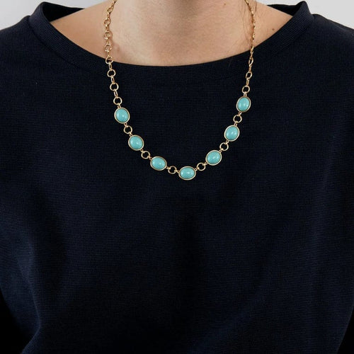 Collier Collier cabochons turquoises en or jaune 18k 58 Facettes 35100046