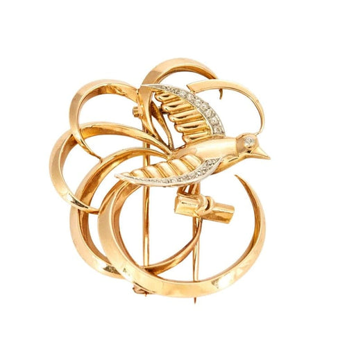 Broche Broche oiseau de paradis en or jaune 18k et diamants 58 Facettes 37100042