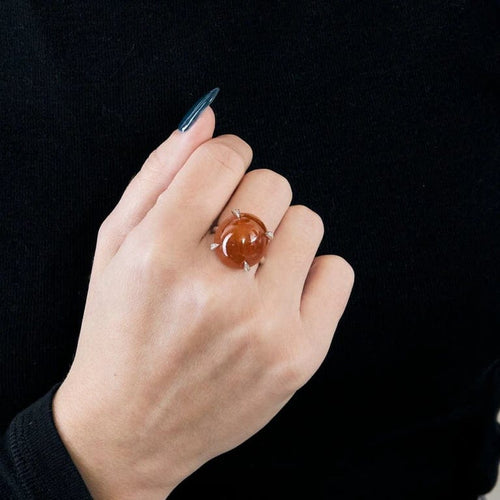 Bague 54.5 Bague en or gris 750 sertie d’un grenat spessartite et diamants 58 Facettes 32600142